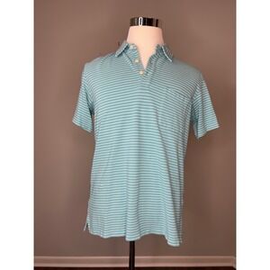 Best Made Co. Teal and White Striped Polo Shirt Size Medium